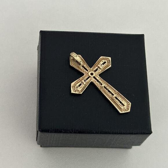 10K Yellow Gold Diamond Cross Religious Pendant - Picture 5 of 13